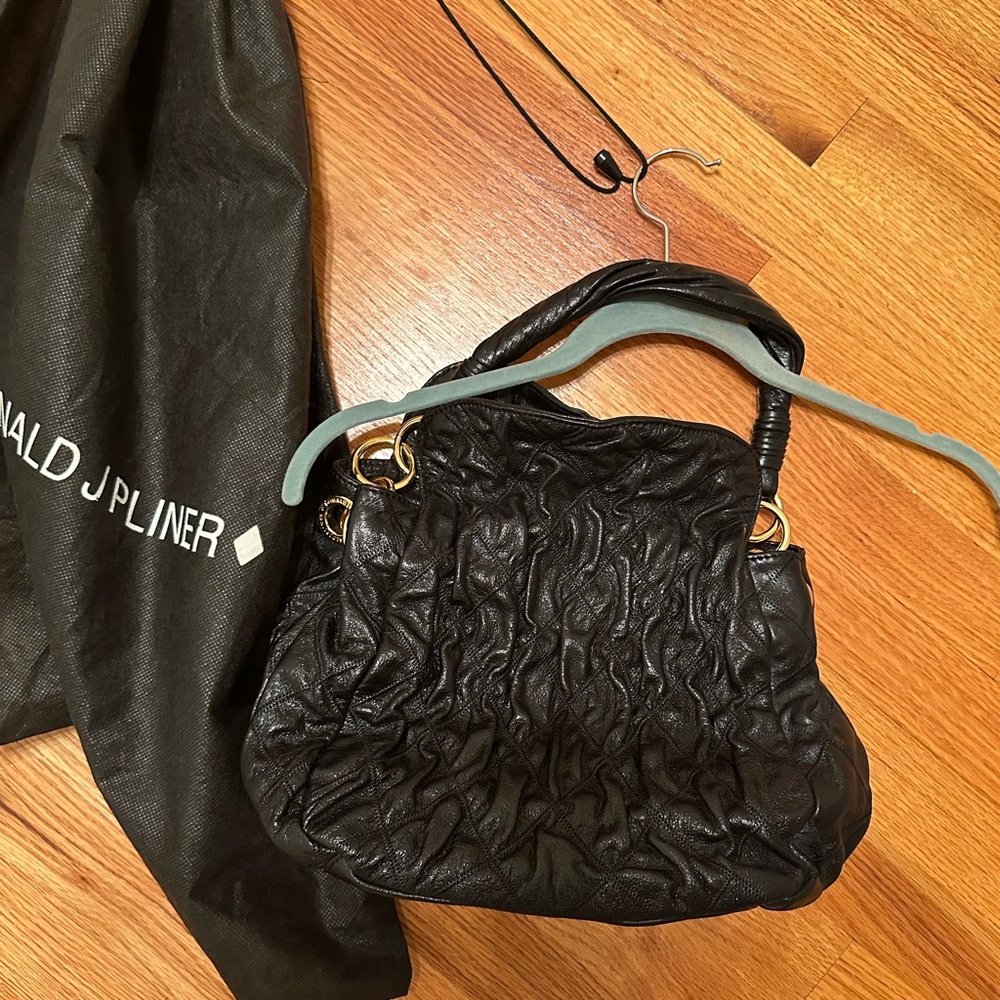 Donald J. Pliner Black Shoulder Bag with Ruched Texture